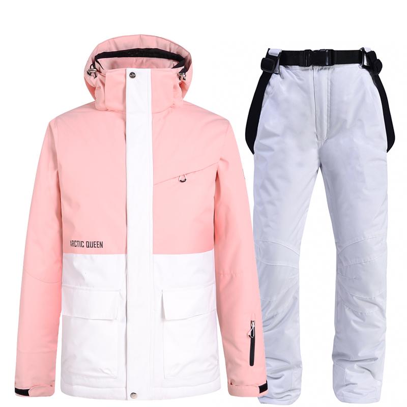 

New Ski Suit Winter Fashion Women Splicing Snow Ski Jacket Warm Windproof Thickened Snowboard Pants Waterproof Alpine Suit, W2