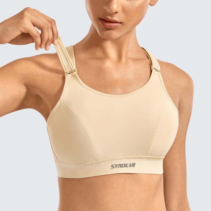 

Front Adjustable Straps Wirefree Sports Bras High Impact Plus Size Full Coverage Padded X-back Fitness Gym Bras, Black01