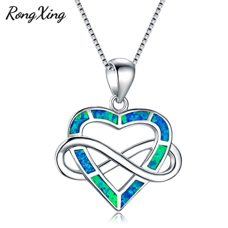 

RongXing Silver Color Blue Fire Opal Infinity Pendant Heart Necklaces for Women Fashion Jewelry Necklaces NL0110