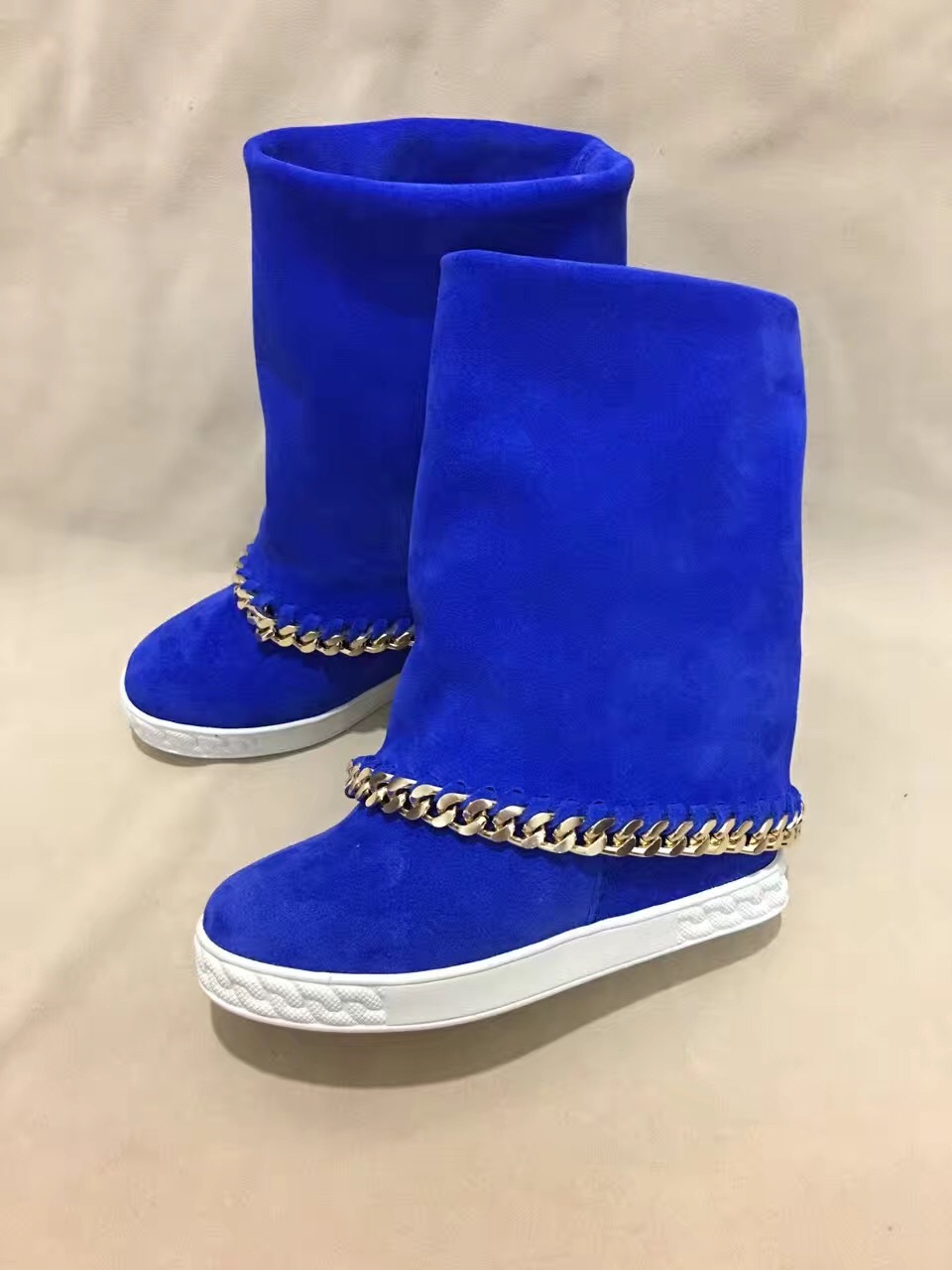 

in Hot Women Blue Camerge Leather Aro Mid-calf Chair Round Foot Toe Ladies Cunha Leaping High Leap Boots Size 41 8epc, Leather inside
