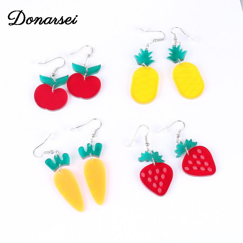 

Donarsei Cute Fruits Acrylic Earrings For Women Acetate Watermelon Pineapple Strawberry Lemon Banana Avocado Drop Earrings Gift