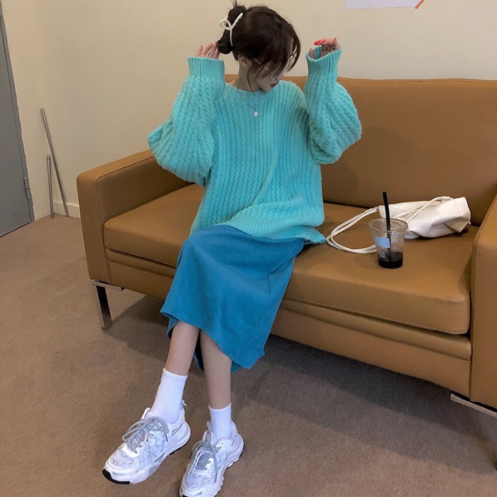 

2021 New Soft Age Reduction Fashion Suit Wax Sweater Mesh Long Fall 6G10, Green