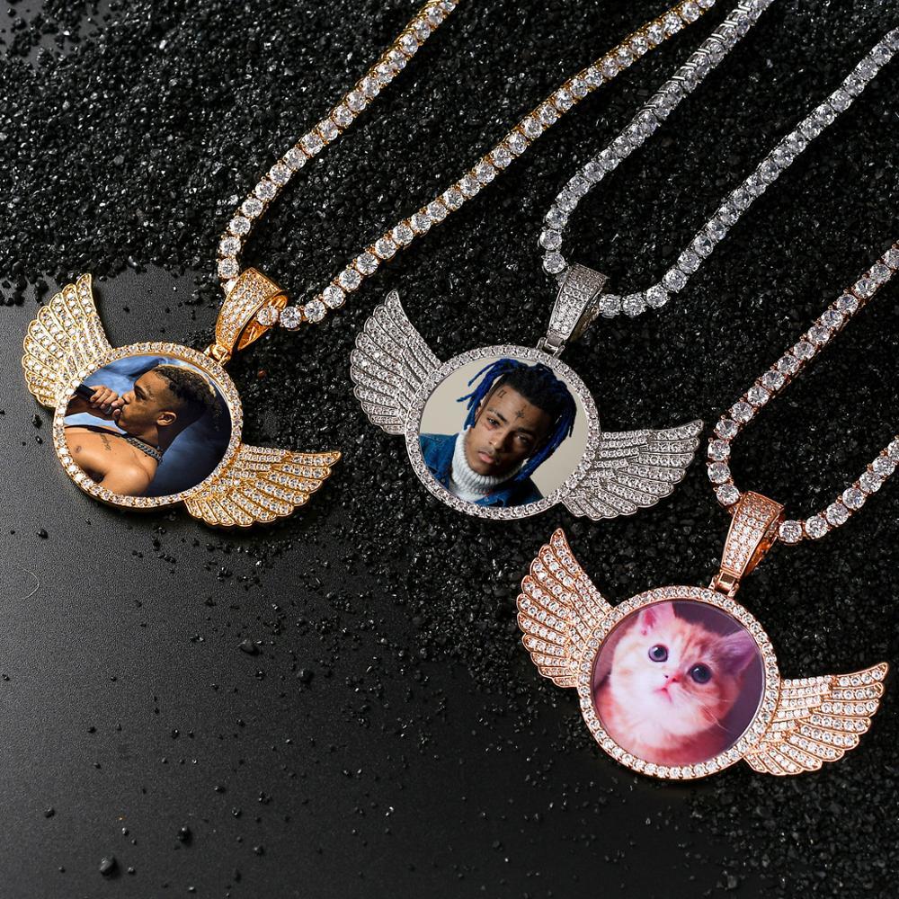 

Zirconia Custom-made Cubic Photo Pendant 3 Colours Full Iced Out Wing Glue Hip Hop Jewelry Present E8rp