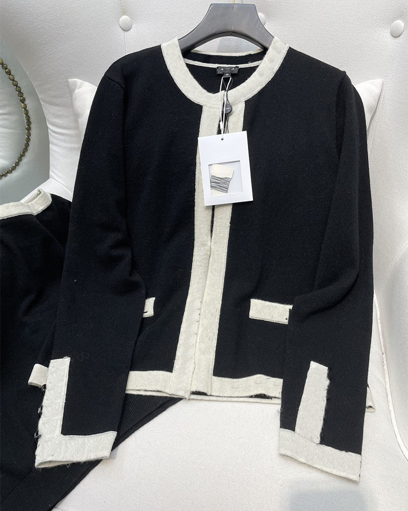 

Women Designers Women' Sweaters Clothes Womens Winter Cardigan Short style Real two-piece set cashmere Pearl Fashion High Quality 2 Colors Streetwear Costume, Black 330