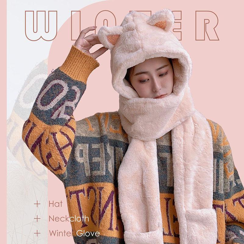 

3 In 1 Women Ladies Girls Winter Warm Fleece Knitted Beanie Hat Scarf Gloves, Ht6199wt