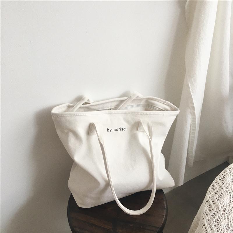 

2021 New Women Canvas Tote Bag Fashion Korean Cloth Handbags Solid Color Leisure Shoulder Bag Large Capacity Crossbody Bags, Black