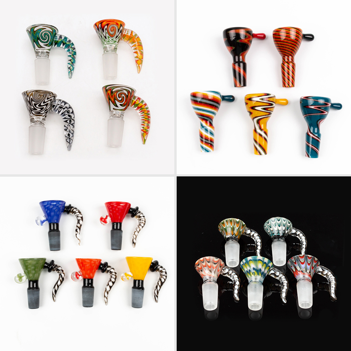 

Newest 4 style 14mm bowl and 18mm glass bowl Male Joint Handle Beautiful Slide bowl piece smoking Accessories For Bongs Water Pipes