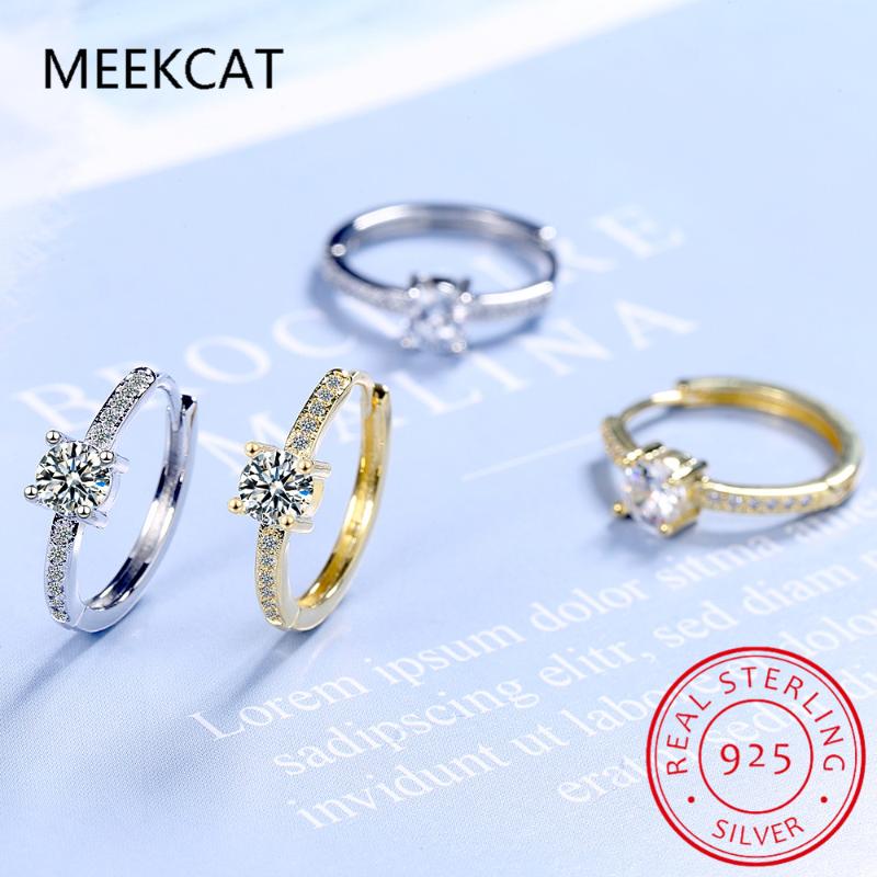 

Hoop & Huggie MEEKCAT Real 100% 925 Sterling Silver Minimalist Mini Round Pave Clear Zircon Earrings For Women Fine Jewelry Gift