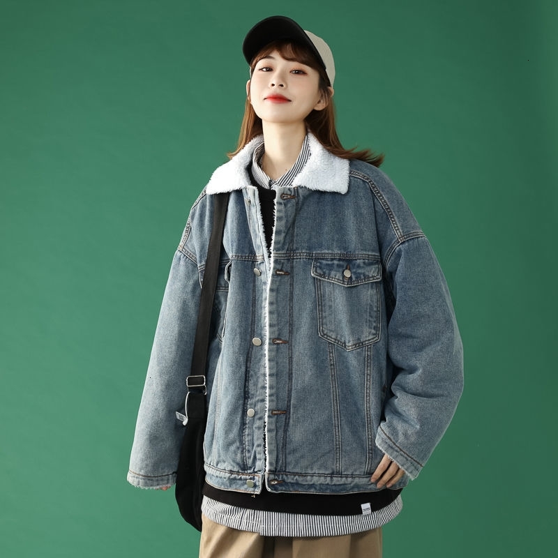 

2021 Woman Casual Oversize Jackets Winter New Women Korean Streetwear Denim Coats Thicken Warm Fashion Clothing Nz6v, Blue