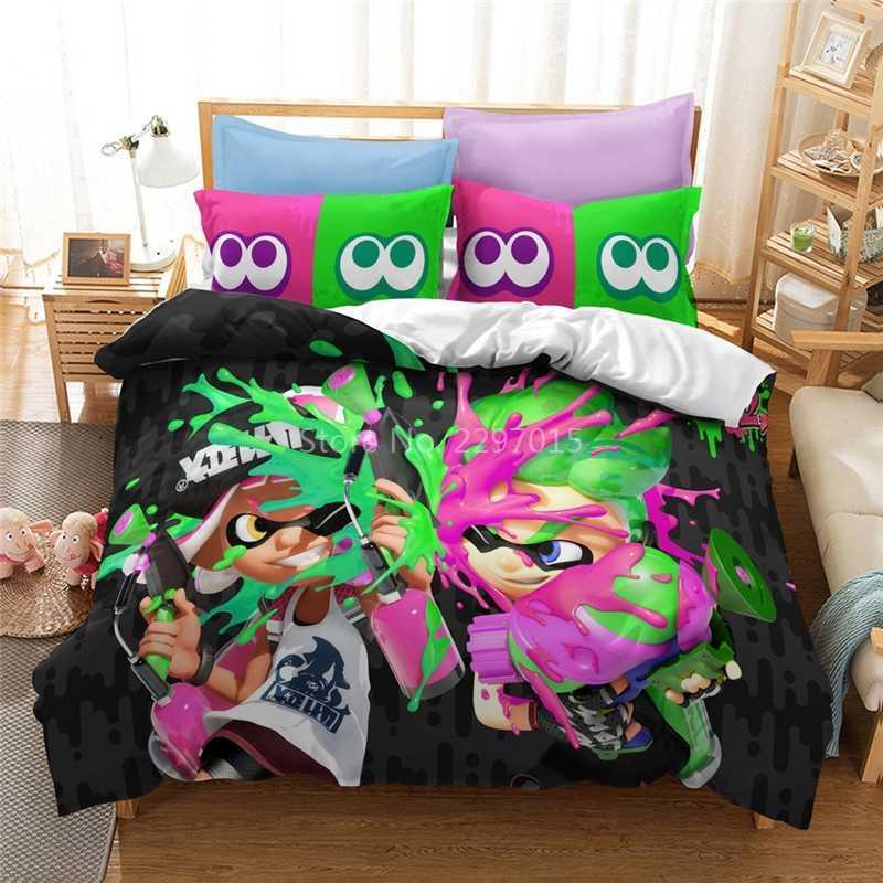 

Popular Splatoon 2 Game Printed Bedding Set 3d Cartoon Duvet Cover Set Pillow Case  Full Queen King Size Bed Linen Bed Sets1, White