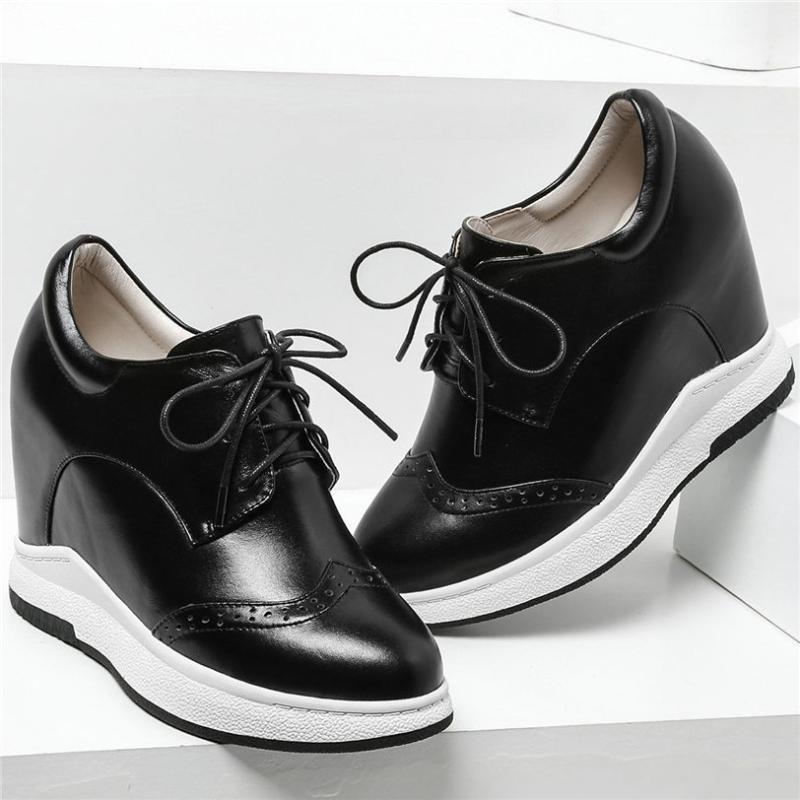 

Punk Oxfords Women Lace Up Tennis Shoes Cow Leather Wedges High Heel Ankle Boots Breathable Punk Trainers Platform Pumps Shoes1, White1