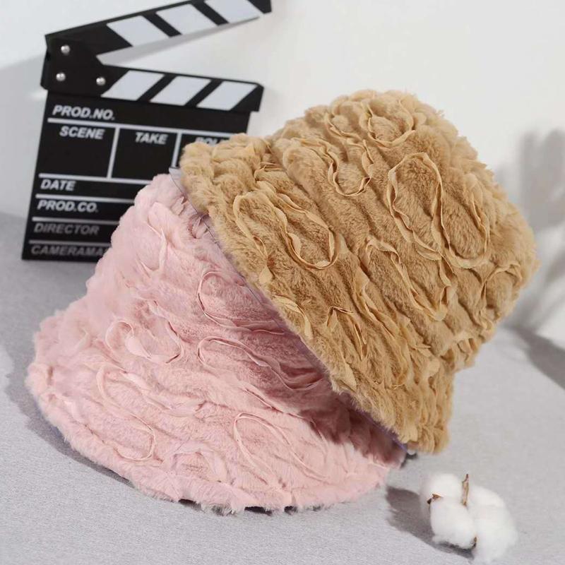

Women Sweet Ruffled Striped Lace Patchwork Bucket Hat Elegant Winter Warm Fluffy Plush Velvet Wide Brim Fisherman Flat Cap, Black