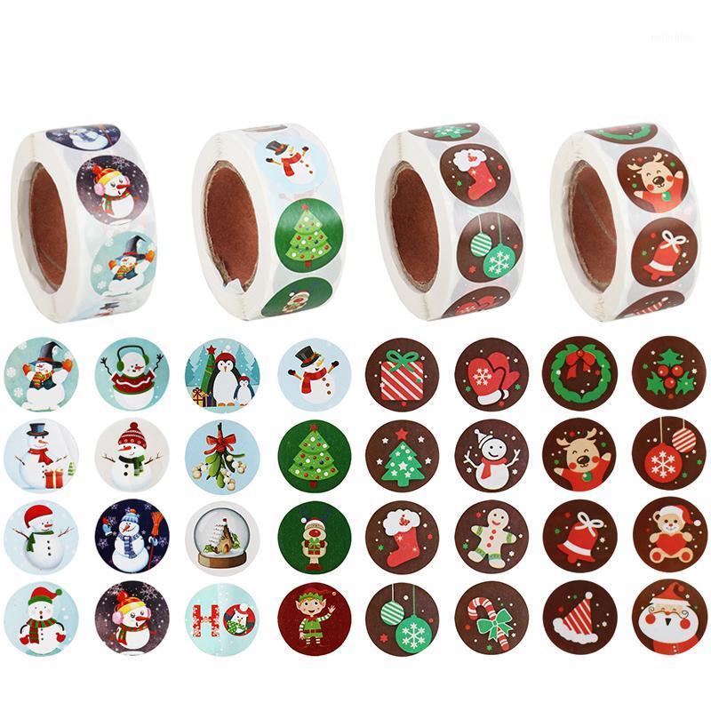 

Christmas Deco 500Pcs Cute Sticker Snowman Printing Label 8Kind Pattern A Roll Navidad Gift Packaging Candy Bag Noel Decoration1