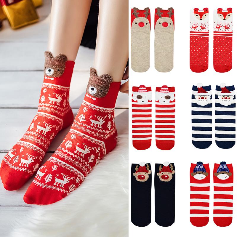 

1 Pair Cute Christmas Sock Cotton Fabric Merry Christmas Decorations for Home Xmas Gift Navidad 2021 Happy New Year Decor