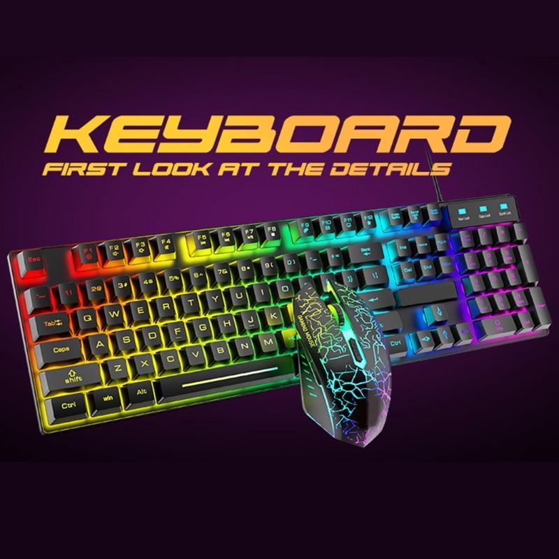 

T6 Rainbow USB Wired Keyboard Mouse Pad Combo RGB Backlit Pro Gaming Keypad for Gamer PC Laptop