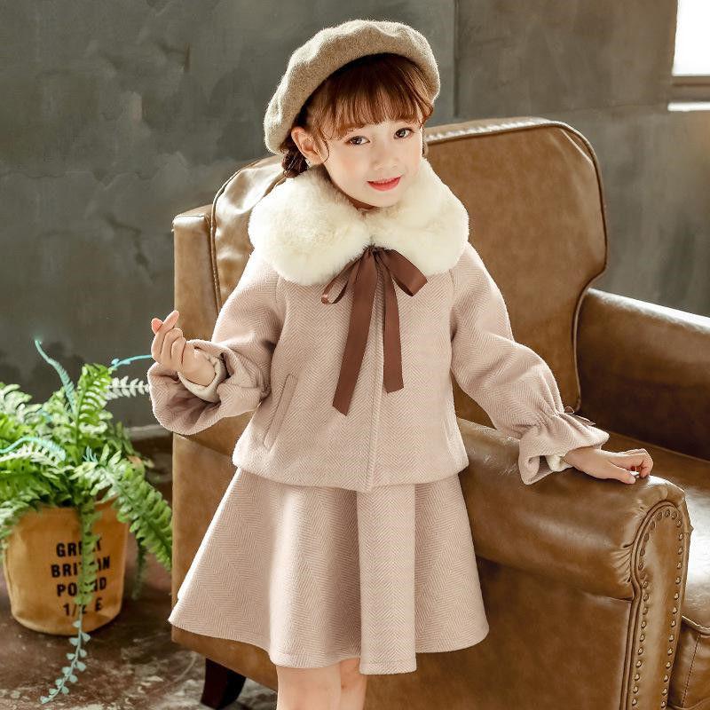 

2021 Autumn Winter Girls' New Fashionable Long-sleeved Jacket + Princess Vest Dress Children's Suits Girls Clothing Outfits D291, Pink