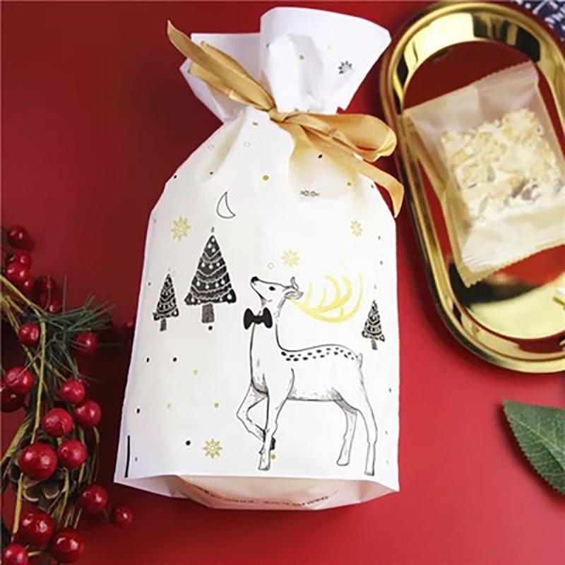 

20/50pcs Christmas Gift Bags White Christmas Deer Bear Party Gift Drawstring Bag Cangy Packing Stocking Bags Home Decoration