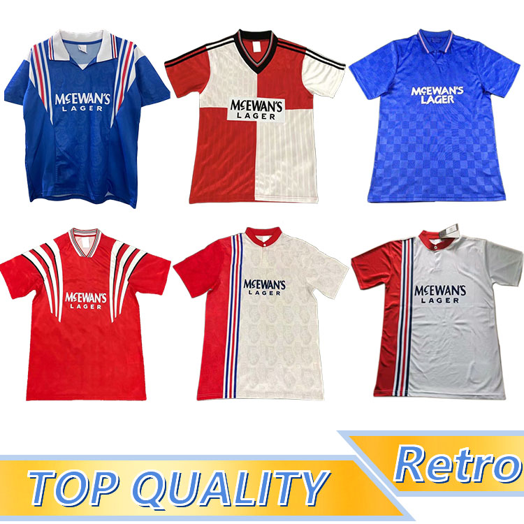 

02 84 87 92 93 94 95 96 90 97 99 Glasgow Rangers Retro soccer jerseys blue away white GASCOIGNE LAUDRUP Soccer Shirts, 92-94 home