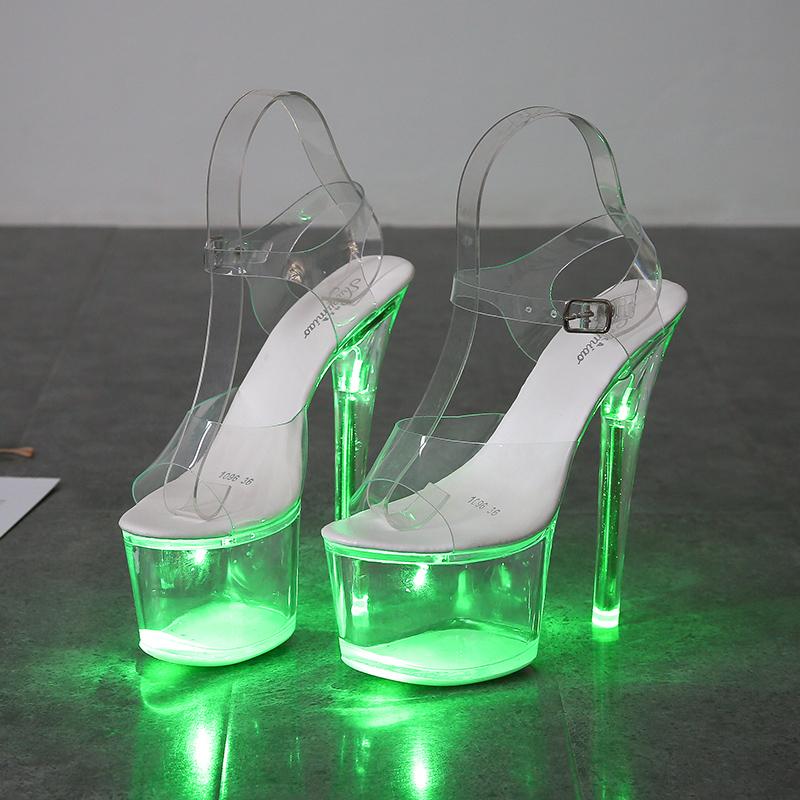 

2021 Summer Designer Women Clear High Heels Nightclub Sandals Lady Glitter Crystal Platform Sandals Big Size Shoes Size 34-43, 16.5cm high heels