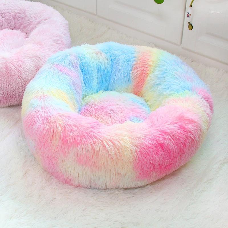 

Round Dog Bed Washable long plush Dog Kennel Cats House Super Soft Cotton Mat Sofa For Chihuahua Animals Pet Bed For Cat1, Colorful