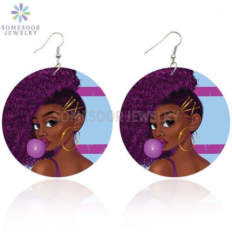 

Dangle & Chandelier SOMESOOR Lovely Bubble Gum Afro Girl Printing Wooden Drop Earrings Black Curls Beauty Pos Wood Ear For Women Gifts1