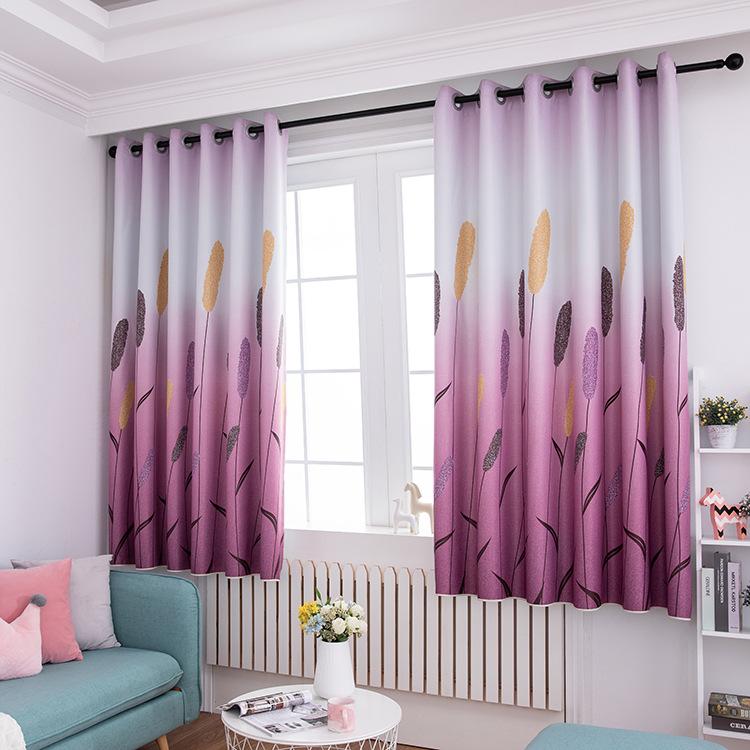 

2.1m Reed Printing with Full Shading Curtains for Living Dining Room Bedroom, Gray tulle
