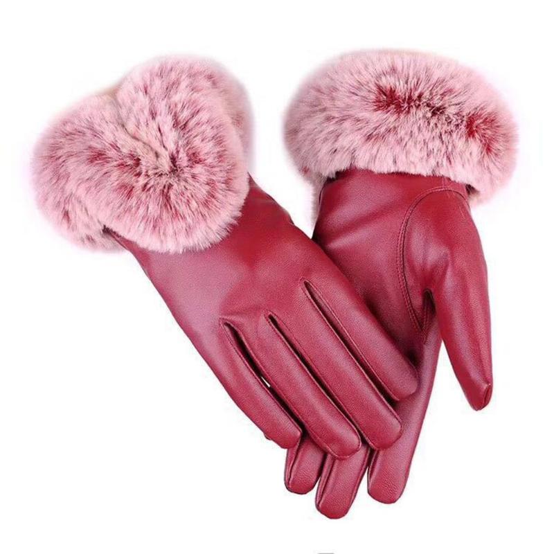 

Women's Glove 1 Pair Outdoor Winter Windproof Touch Screen Warm Faux Leather Full Finger Gloves Driving Skiing Climbing Mittens