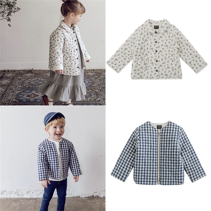 

EnkeliBB Su Brand Kids Winter Padded Jacket Beautiful Flower Pattern Coats For Girl and Plaid Casual Top Korea Style Toddler 201102, Blue