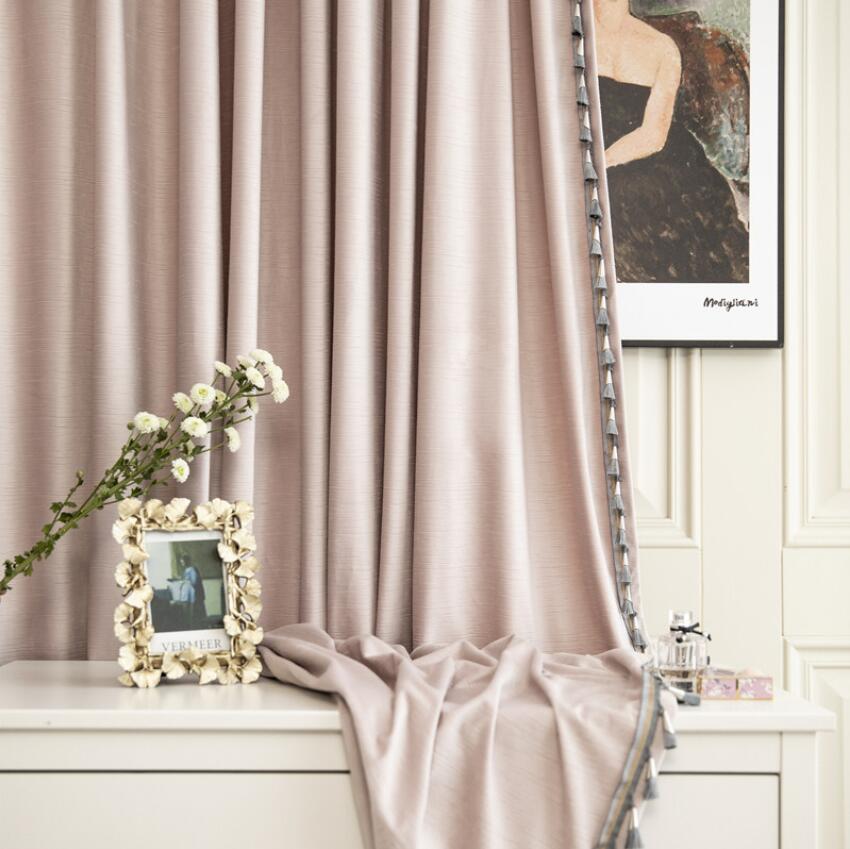 Velvet curtain light luxury style carving cross grain craft curtains finished customized dirty pink nude dogwood color-image-622969139