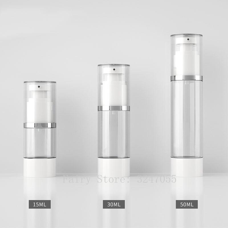 

15ml30ml50ml 10/20/30pcs/lot Empty Cosmetic Airless Bottle. DIY Silver Line Pressed Vacuum Bottle.Portable Lotion Pump Package