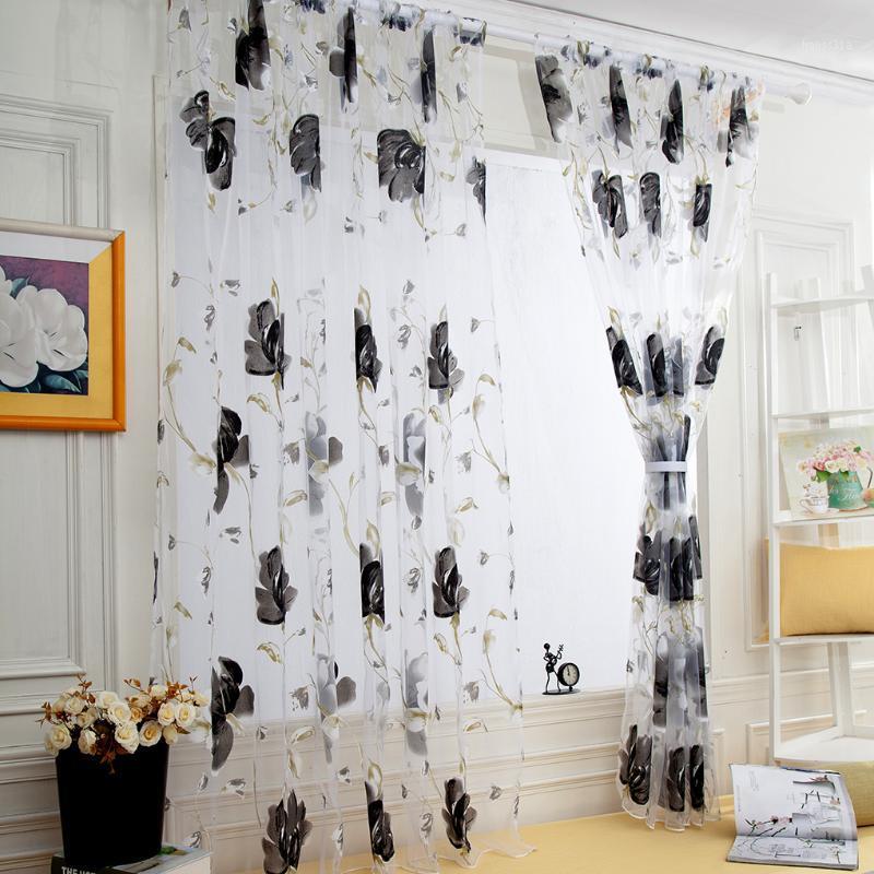 

Feiqiong Flowers Sheer Window Curtain Living Room Divider Valance Panels Door Screening Fashion Floral Curtain 20201, No.4