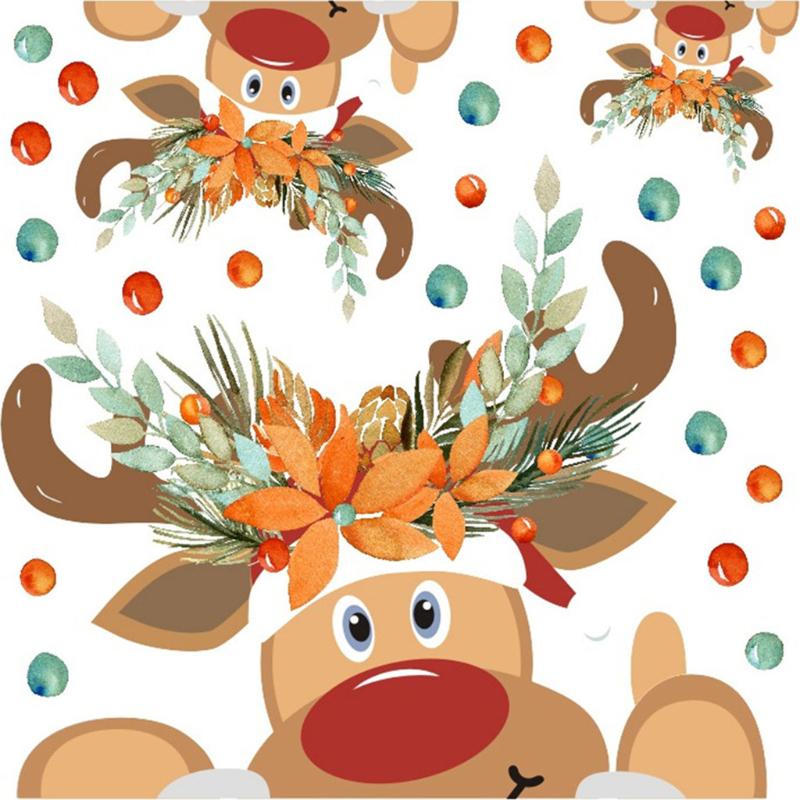 

Cartoon Santa Elk Wall Stickers Christmas Window Glass Festival Decals Christmas Wreath Murals New Year Decorations Home #W3