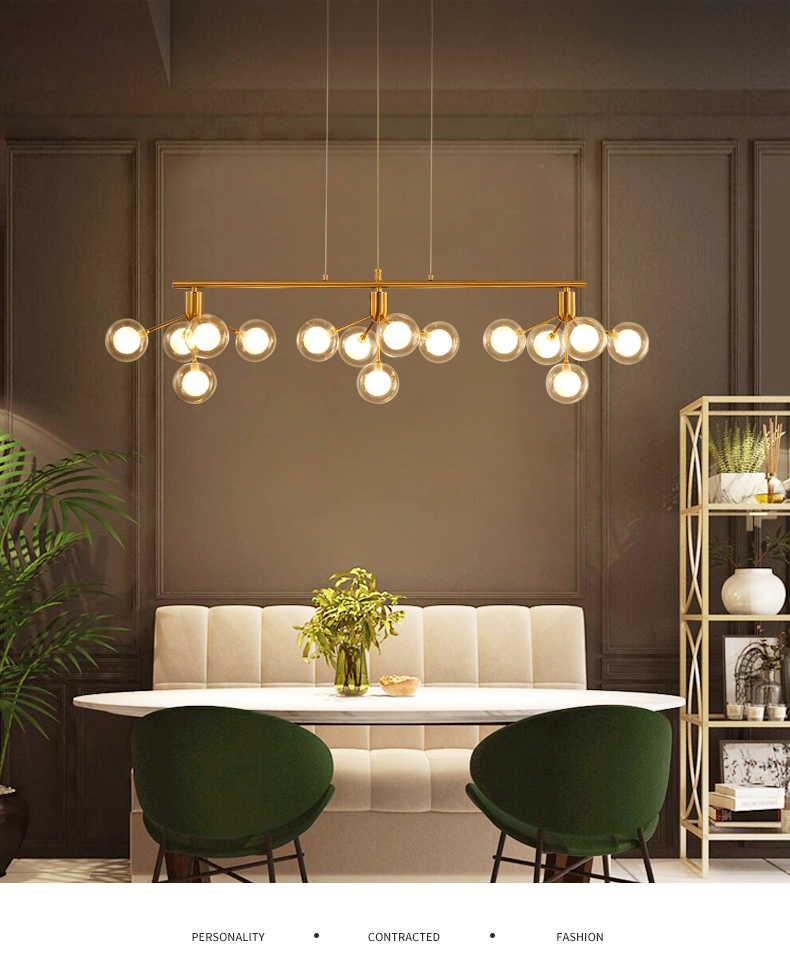 

Modern LED Chandelier Lighting AC90V - 260V Living Room Restaurant Transparent Glass Ball Kitchen Indoor Deco Gold Hanging Lamp