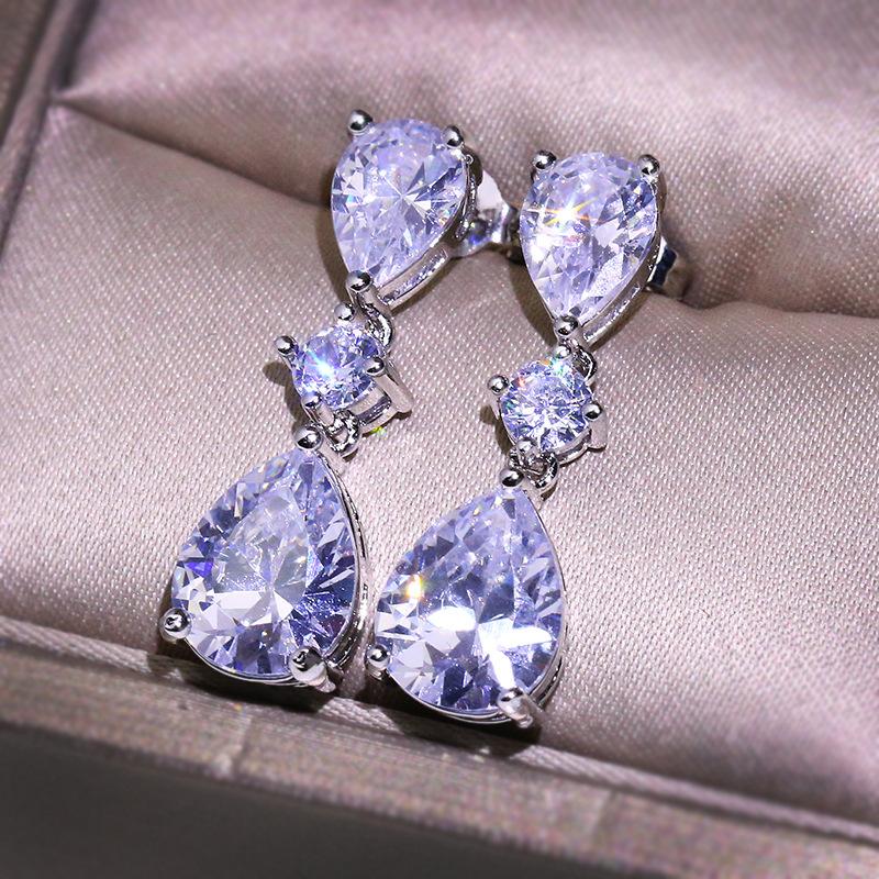 

UILZ Fashion White Cut Zircon Teardrop Earrings For Women Luxury Bridal Jewelry Shiny Crystal Wedding Earrings Brincos UE4001