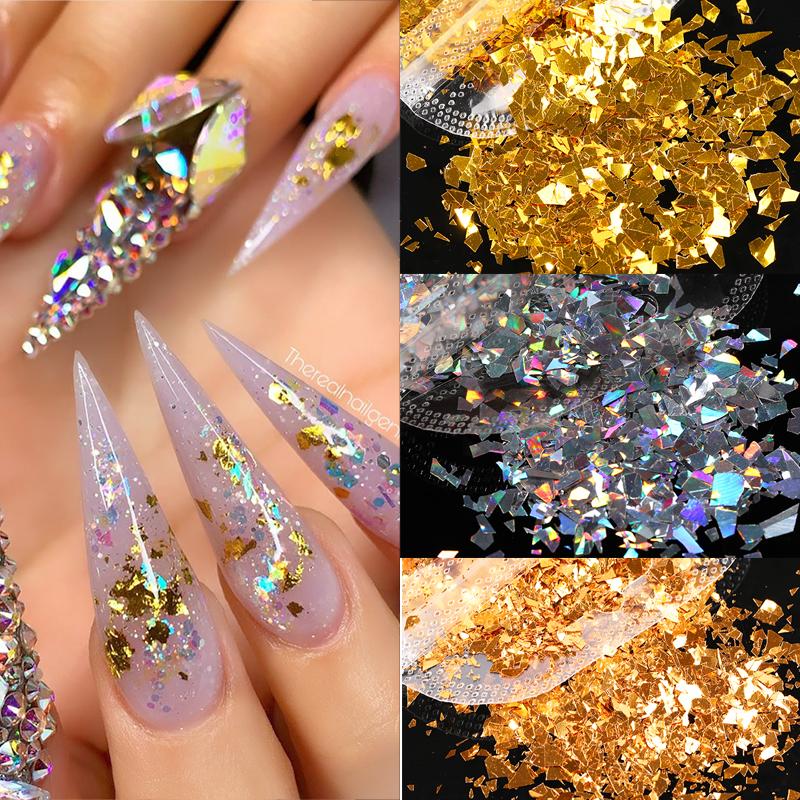 

Gold Silver Foils Flakes Nail Glitter Aluminum Irregular Sequins Mirror Powder Paillette Foils Sticker Nail Art Decorations