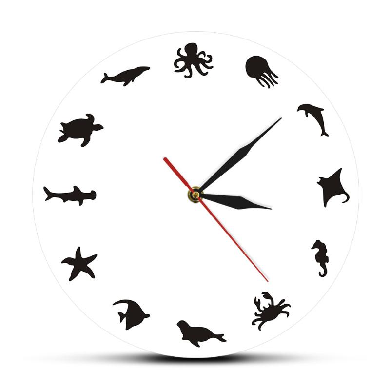 

Ocean Marine Species Sea Animals Decorative Clock Watch Seaside Beach Wall Decor Animals Minimalist Design Modern Wall Clock