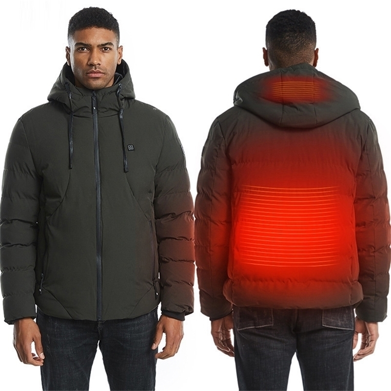 New Men Women Cotton Coat USB Smart Electric Heated Jackets Winter Thicken Down Hooded Outdoor Hiking Ski Clothing 7XL 201218