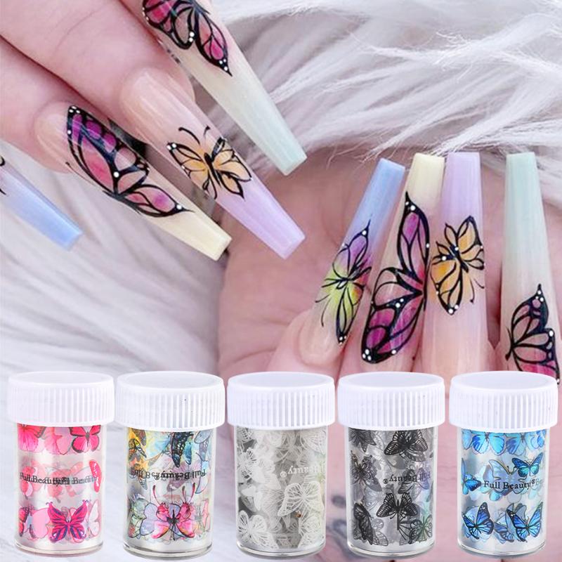 

3D Butterfly Holographic Nail Foil Nail Art Transfer Sticker 100x4cm DIY Manicure Summer Decor Decals Accesoires Tip LE1808, Blue