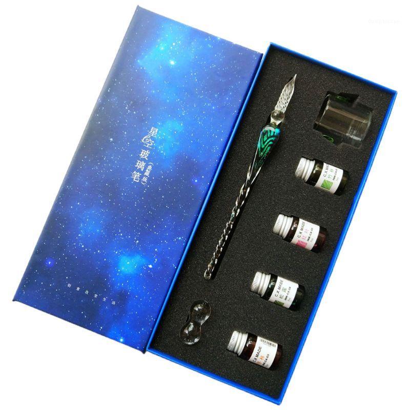 

Starry Sky Glass Fountain Dip Pen Holder Signature Ink Set Calligraphy Writing L41E1, Red
