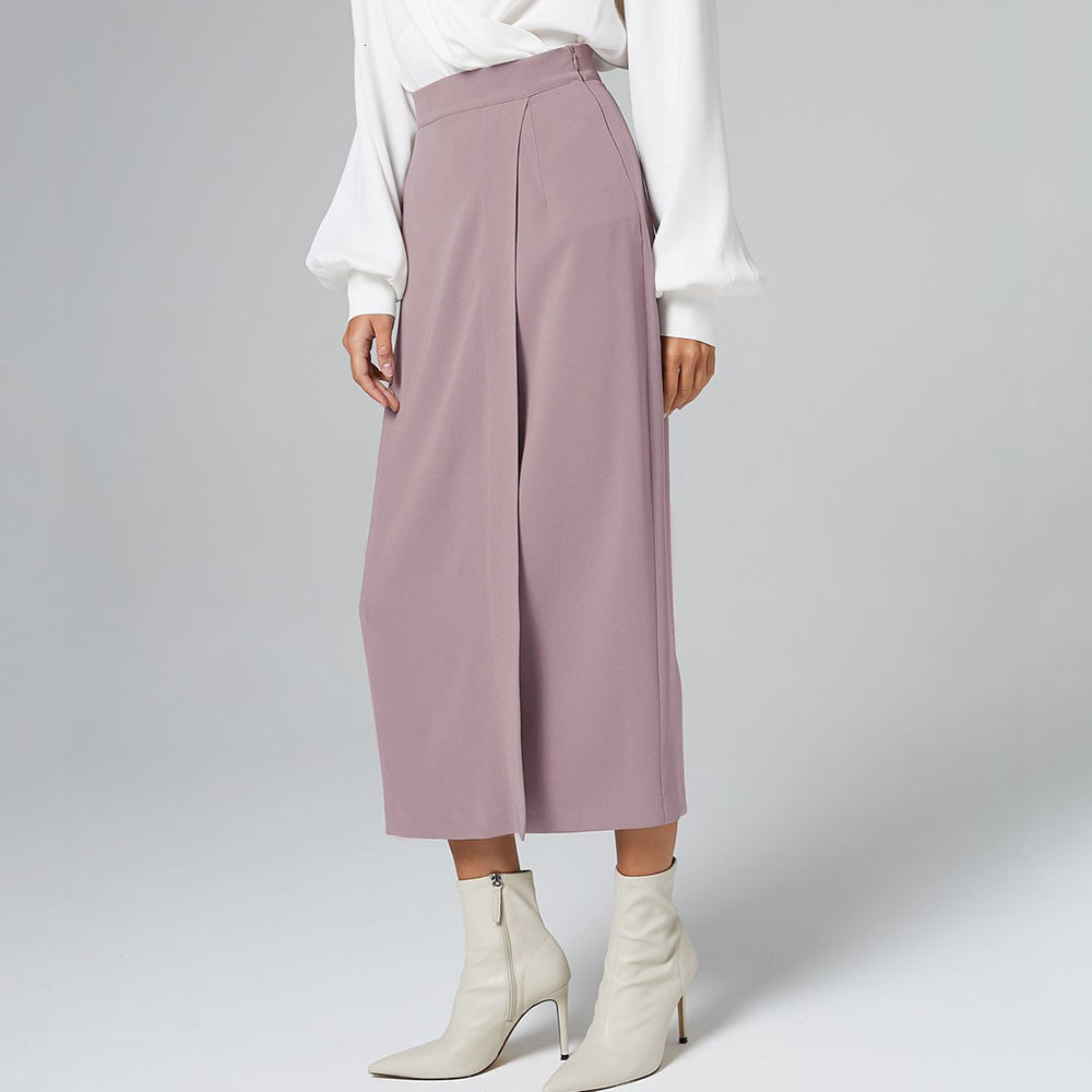 

2021 Korean Version Skirt Autumn Winter New Trendy Simple Hot Sale High Waist Thin Split Retro Straight WG0N, Pink