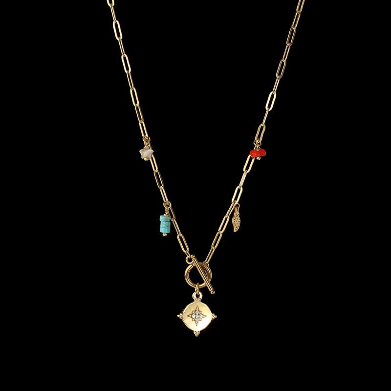 

Pendant Necklaces French Luxury Romantic 14k Gold For Women Necklace Stainless Steel Turquoise Gravel Diamond Six Pointed Star Choker