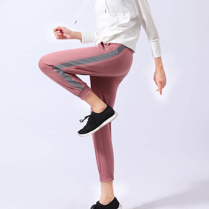 

ESHINES New Pink Loose Yoga Pants Patchwork Gray Sport Leggings With Pocket Fitness Running Pants Outdoor Workout Apparel