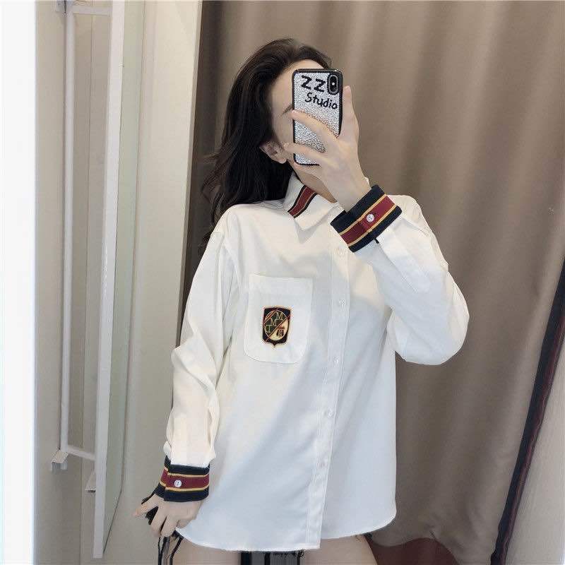 

2021 New White Blouse Spring Fashion Short Sleeve Full-style Preppy Chic-striped Loose Breasted Peter Pan Collar Shirt TGZM