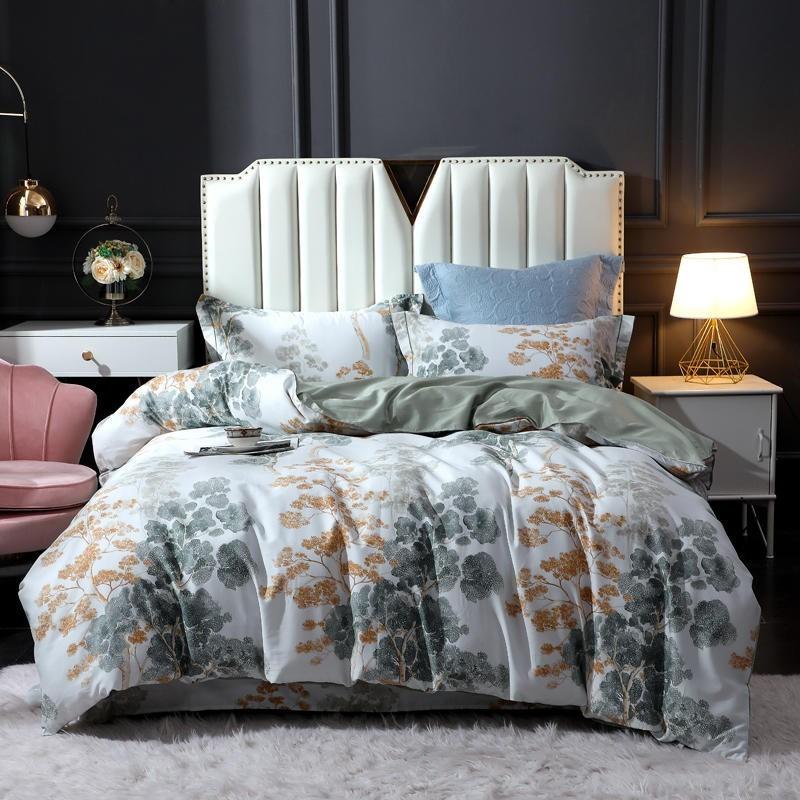 

4Pcs Egyptian Cotton Duvet Cover Set Tree Branches Floral Bedding Set with Zipper Ties 1 Duvet cover 1 Bed sheet 2 Pillowcases, Color 2