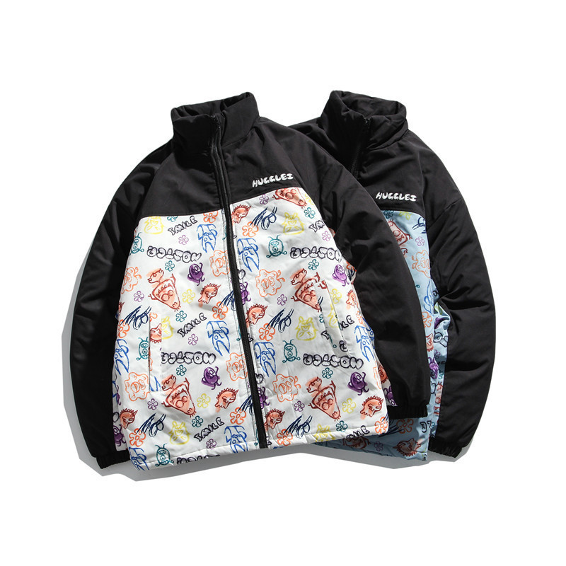 

2021 New Graffiti in the Fashionable Warm Collar Thick Quilted Clothing Couple's Custom Cotton Jacket YT2W, Beige