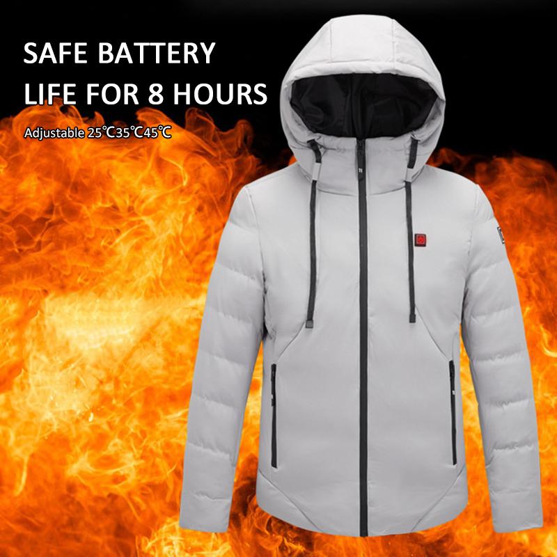 

USB Charging Heated Vest 4 Areas Intelligent Temperature Control Heating Vest Electric Down Jacket Waterproof Hiking Ski Suit, Grey