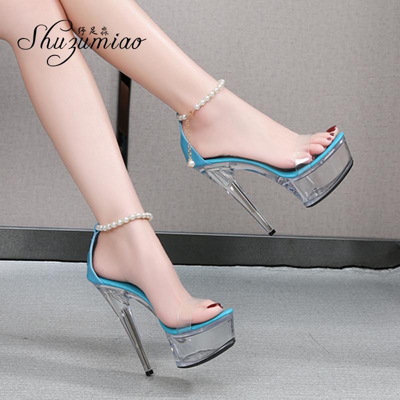 

Shuzumiao Women Sandals Summer Shoes Woman 2021 New Transparent High Heels Waterproof Platform Crystal Stiletto Pole Dance Shoes, As picture shown