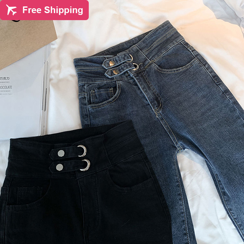 

Women' thin fashions leggins with black buttons denim streetwear pants, Blake