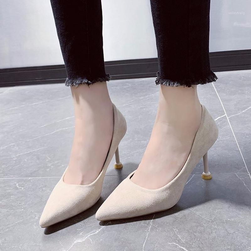 

Solid Flock Party Pumps 2020 New Fashion Women Shoes Woman Pumps Thin High Heels Slip on Shallow Pointed Toe Sexy Ladies Shoes1, Black