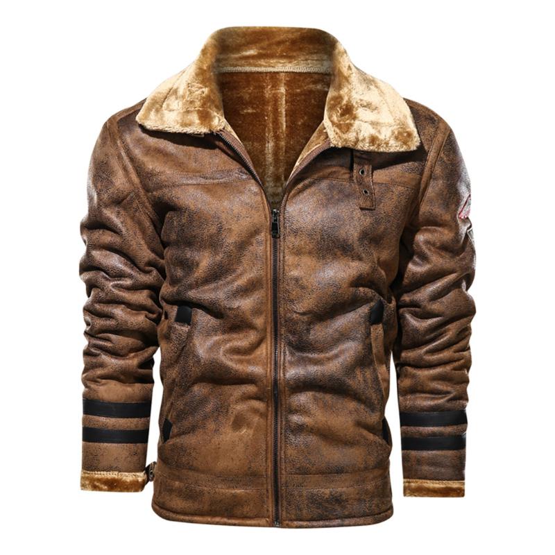 

Bomber Men Jacket Fashion PU Leather Men's Jacket Coat Vintage Turn-down Collar Solid Men Tops Plus Size 5XL, Black